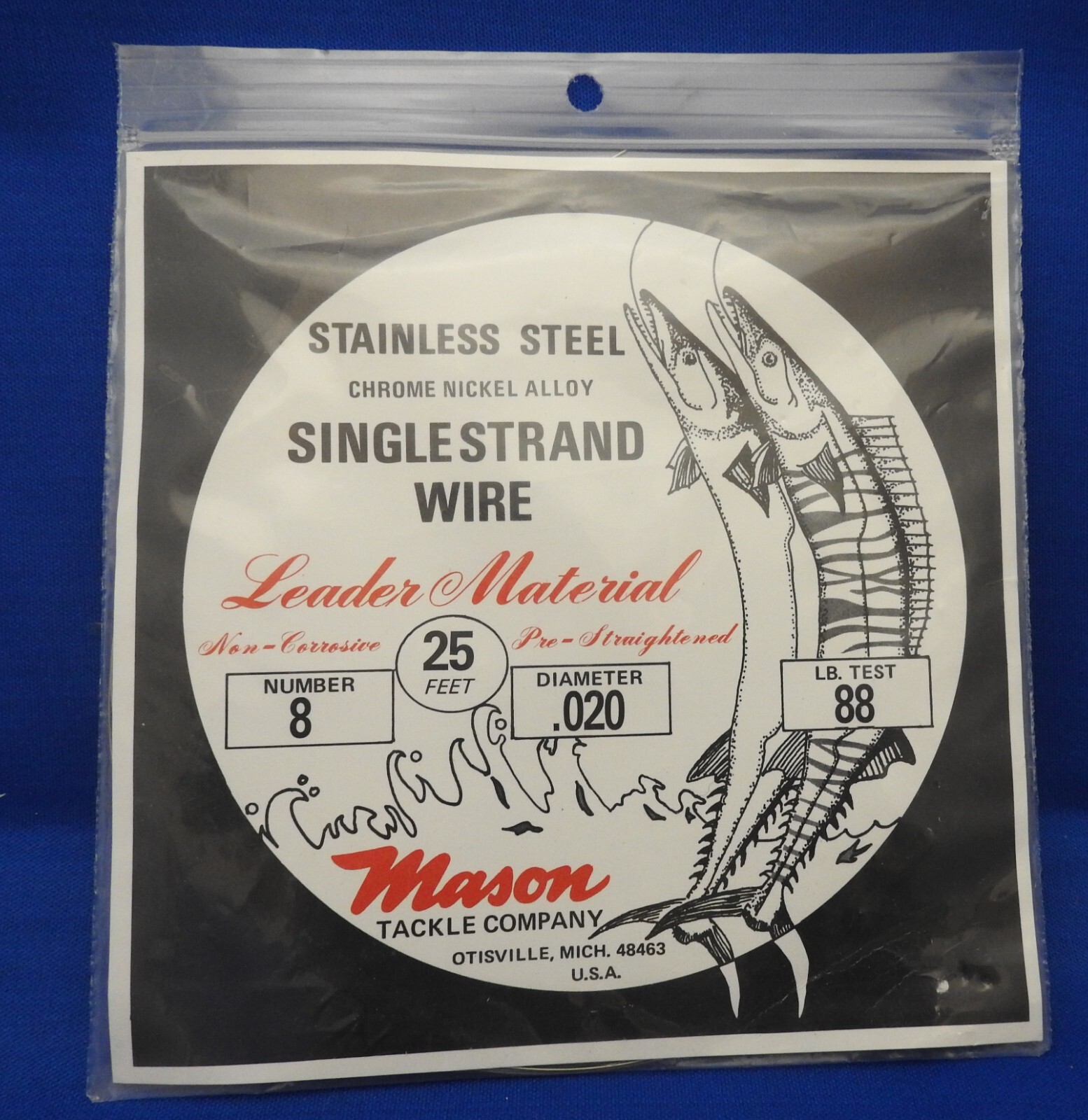 Mason Single Strand Chrome Nickel Alloy 88 lb 25 feet Stainless Steel Leader #8