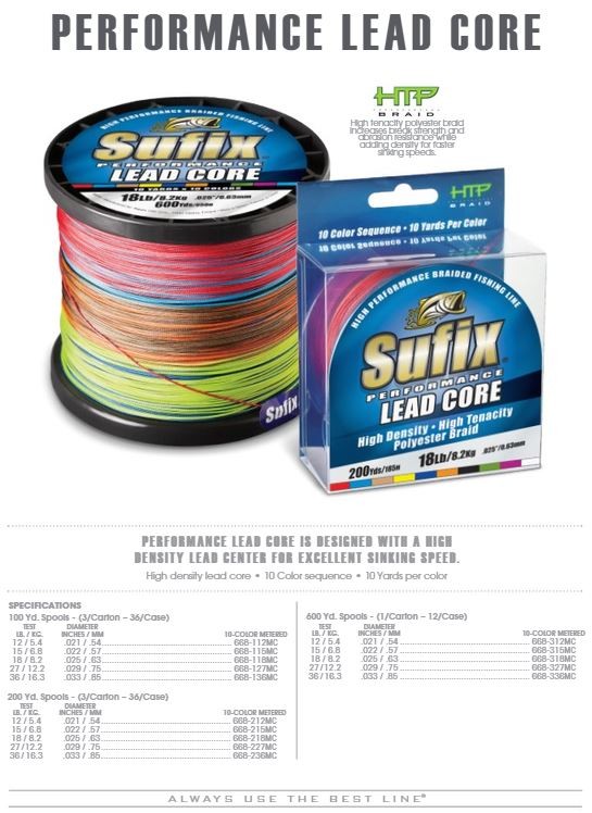 Sufix 668 Performance Lead Core 27 36 Lb NIP 100Yd Metered Line 10 Colors