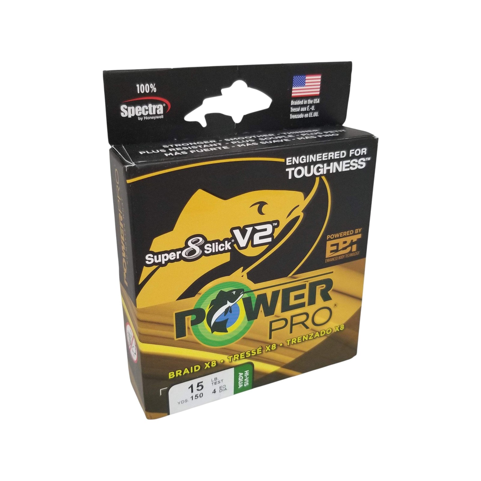 PowerPro Super 8 Slick V2 Braided Fishing Line – 15 lb. (150 yds.) – Hi-Vis Aqua