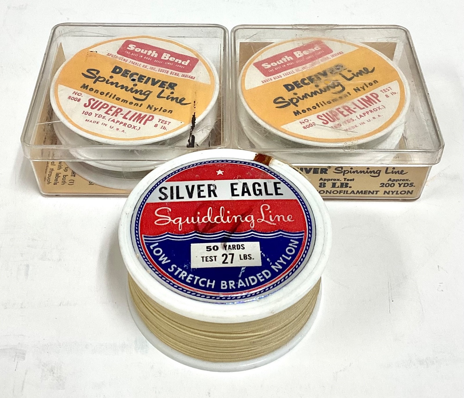 Lot of 3 Vintage South Bend Deceiver Spinning Line & Silver Eagle Squidding Line