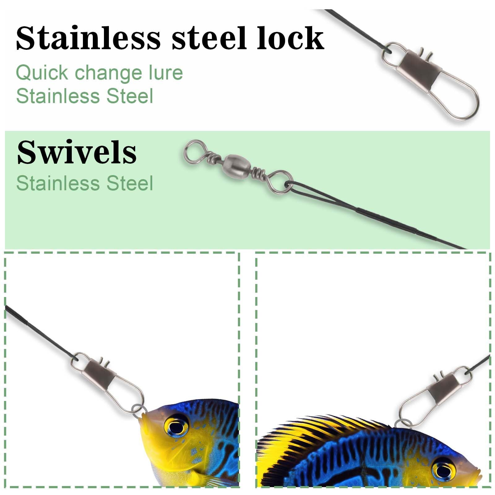 60 Pcs Stainless Steel Fishing Tackle Leader with Swivel Snap for Fishing Rigs
