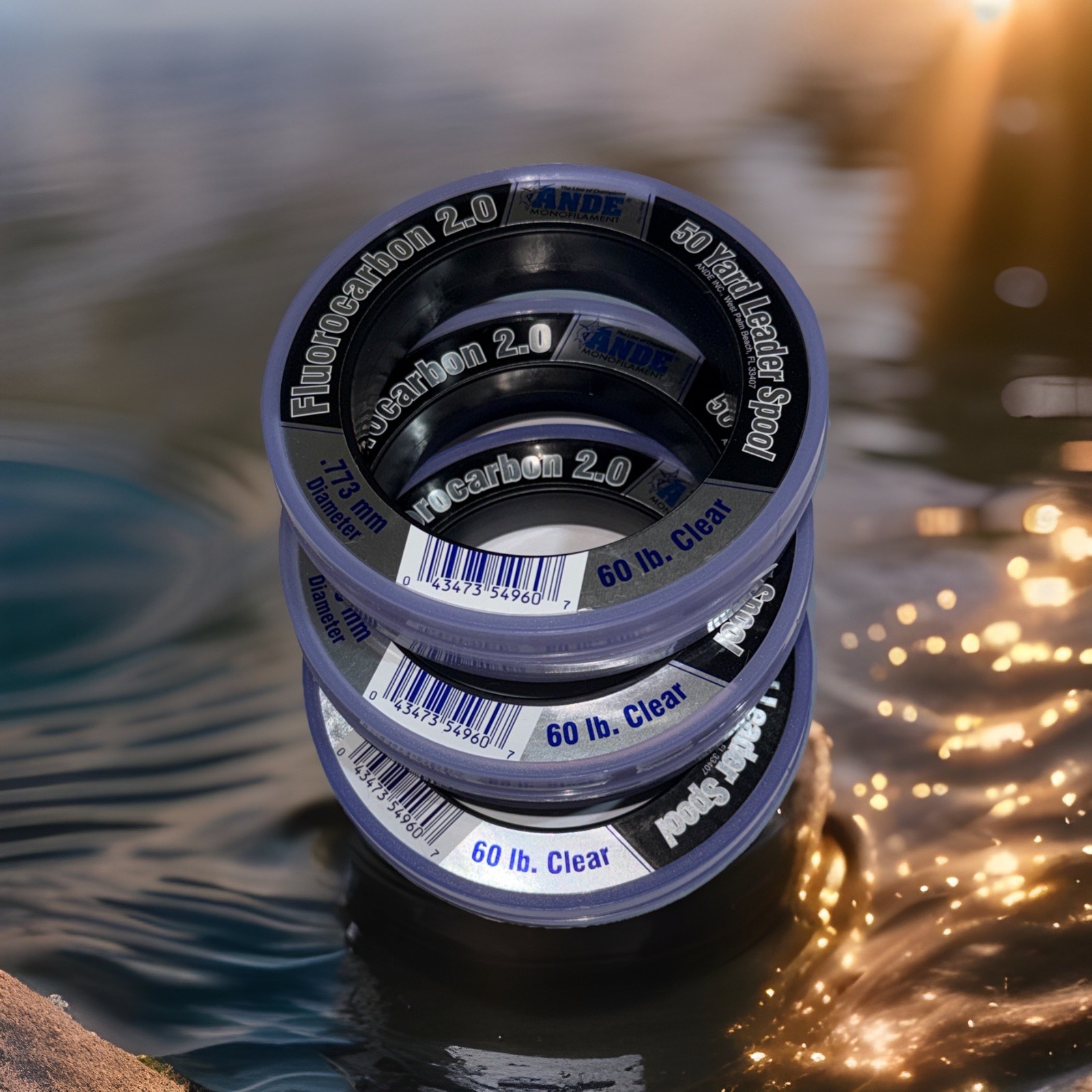 Ande .773mm 60lb Clear Fluorocarbon 2.0 Leader Spools (3 Pk) Total 150yd- NIB