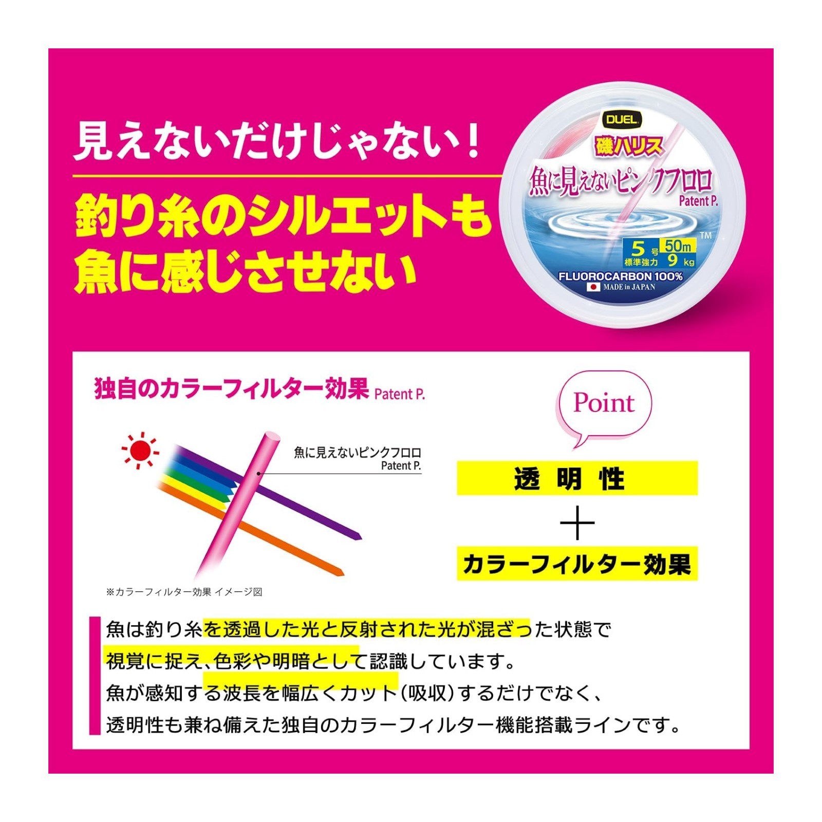 DUEL Invisible Pink Fluorocarbon Leader Line 50m Saltwater Fishing Made in Japan