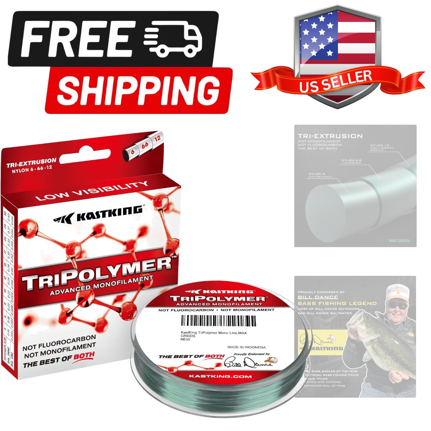 TriPolymer Advanced Monofilament Fishing Line, Low Light Refraction, Super Sm…