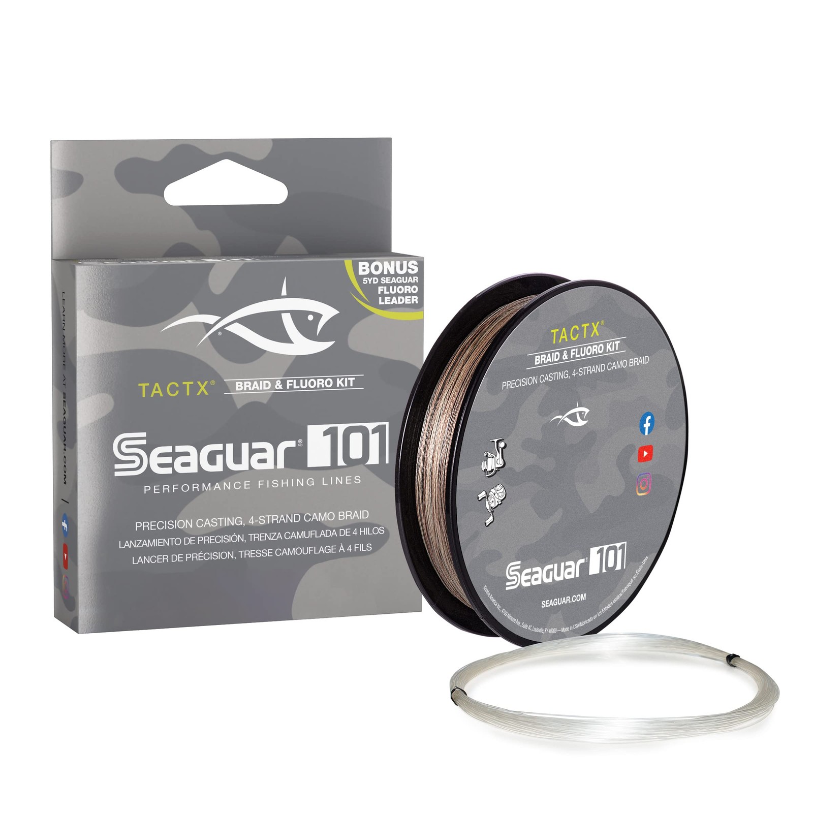 101 TACTX Braided Camo Fishing Line & Fluoro Kit, with Free 5lb Leader – 15lb…