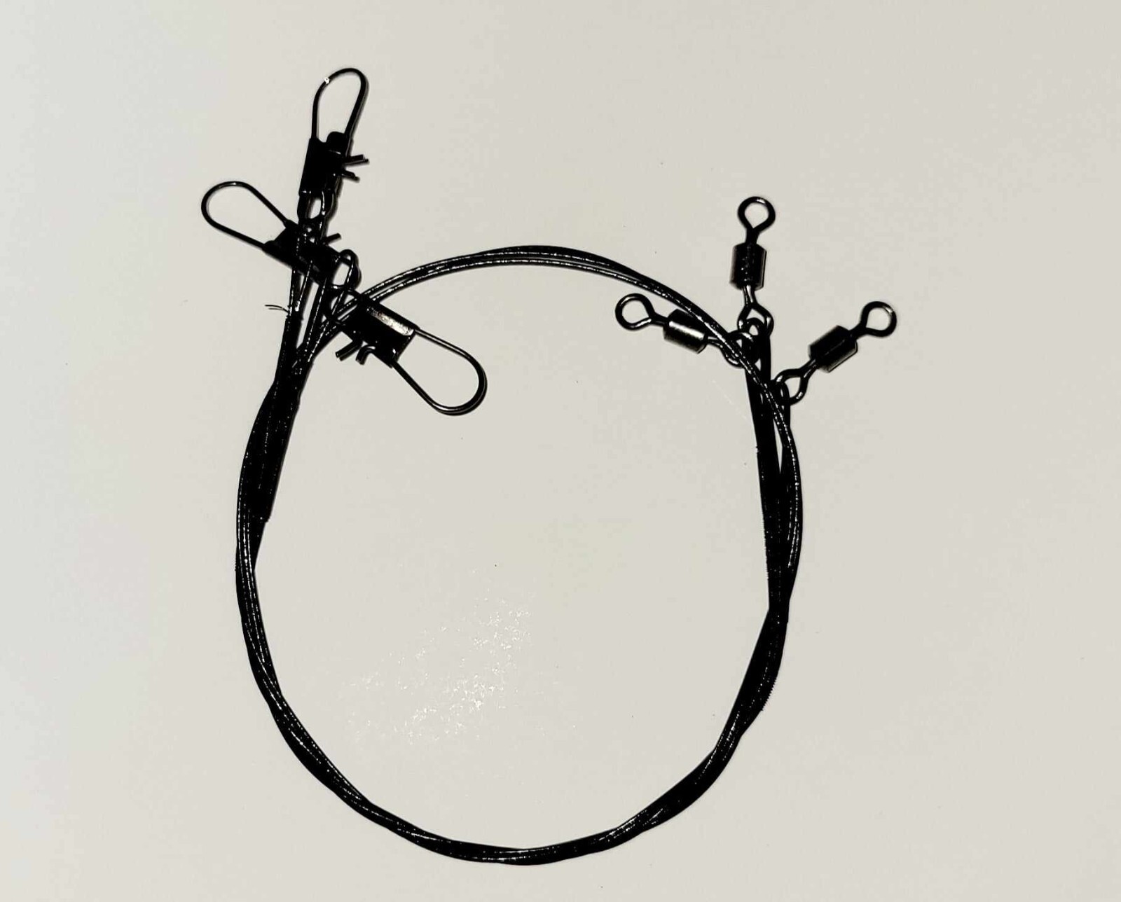 SS WIRE LEADERS 12″ 45 LB Black Nylon Coated swivel and clip bluefish