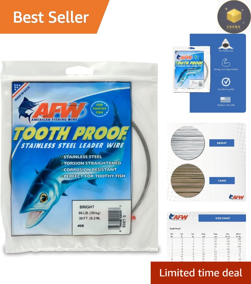 Tooth Proof Stainless Steel Leader Wire – 30ft, 86lb for Reliable Fishing