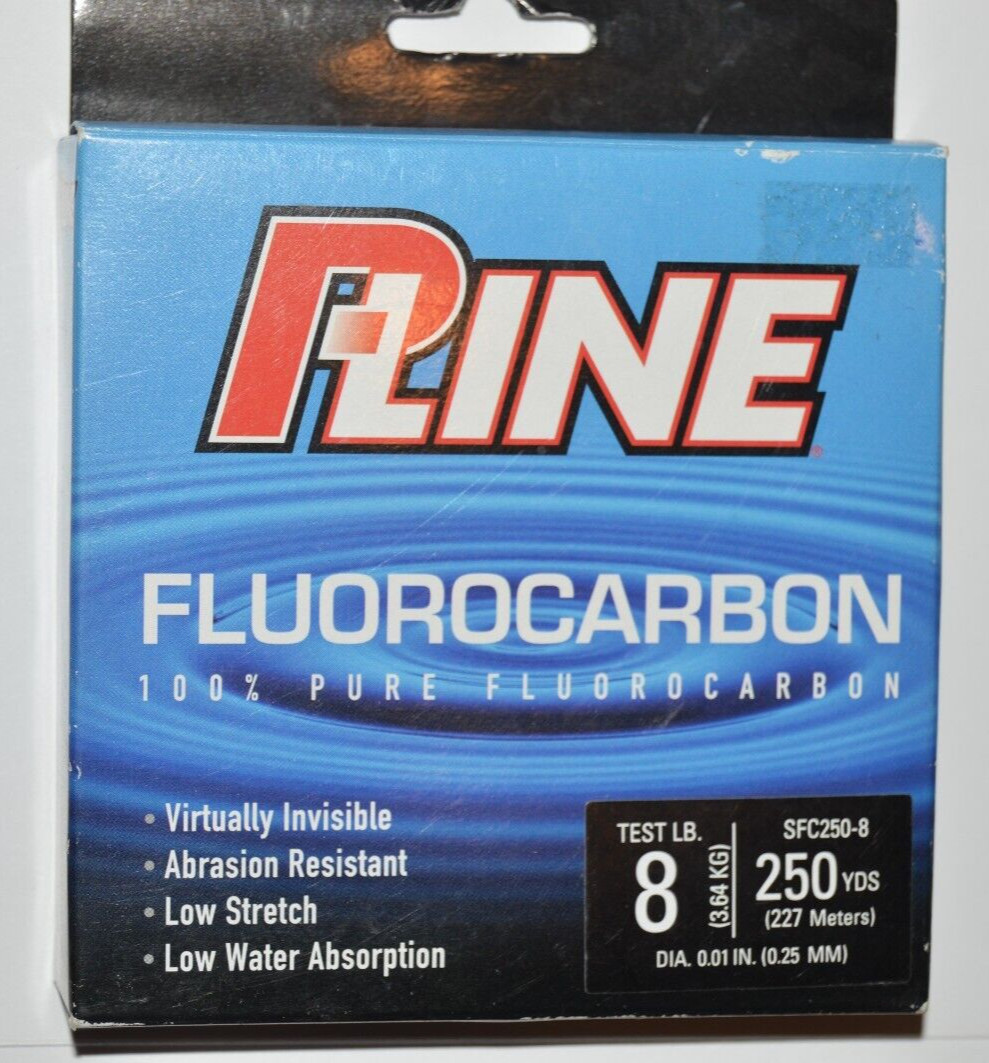 p-line 100% pure fluorocarbon 8lb 250yds lo-vis clear fishing line NEW