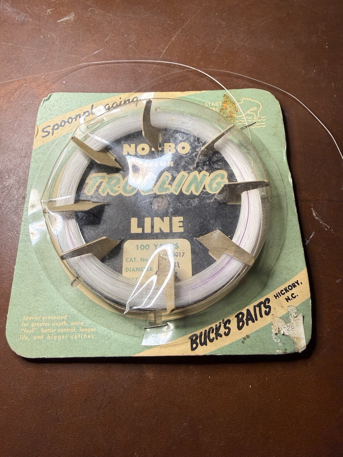 Vintage Buck’s Baits No-Bo Nylon Trolling Line 100 Yds Hickory NC Carded