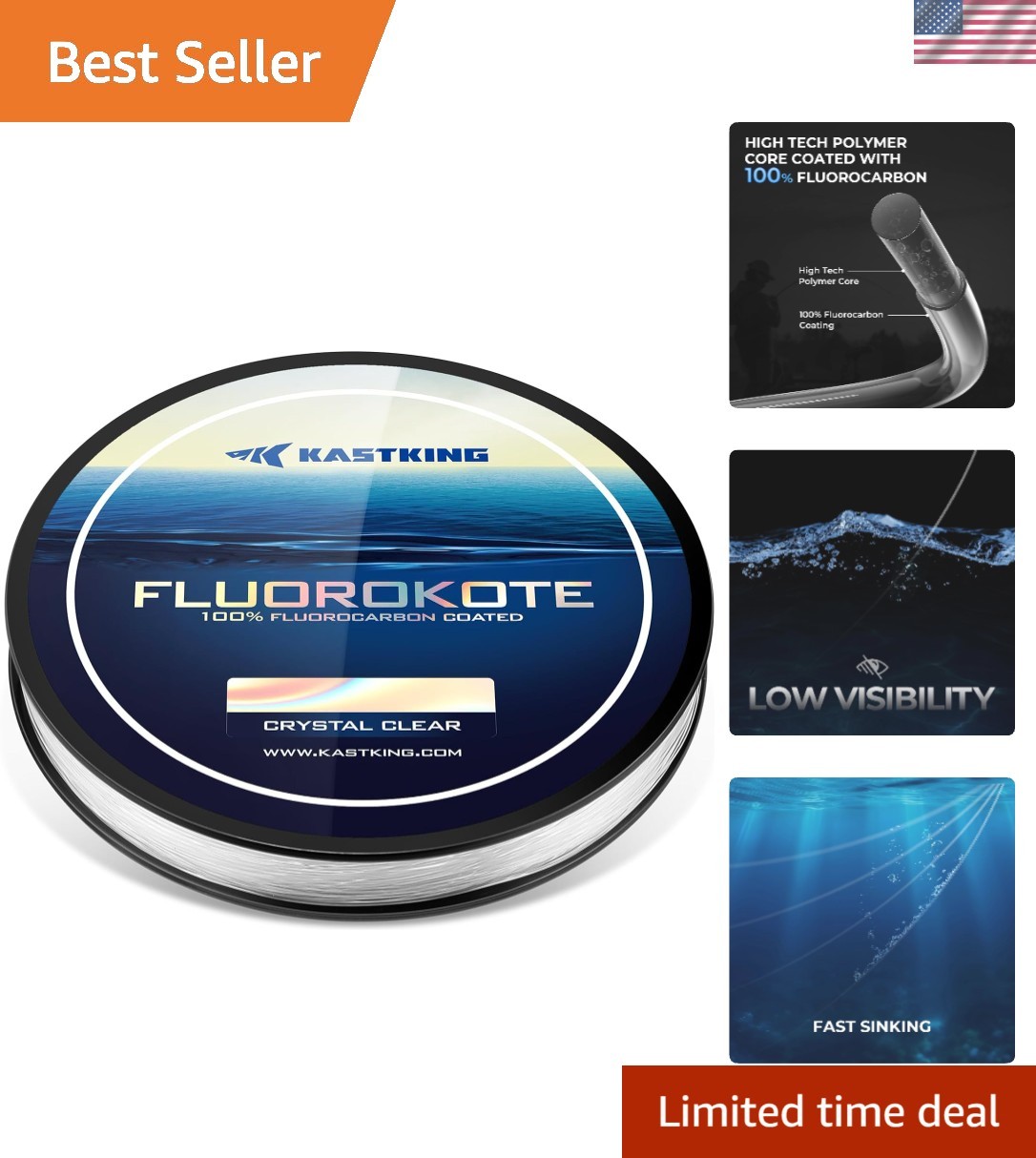 High Clarity FluoroKote Fishing Line – 900ft, Shock Resistant & Abrasion Proof