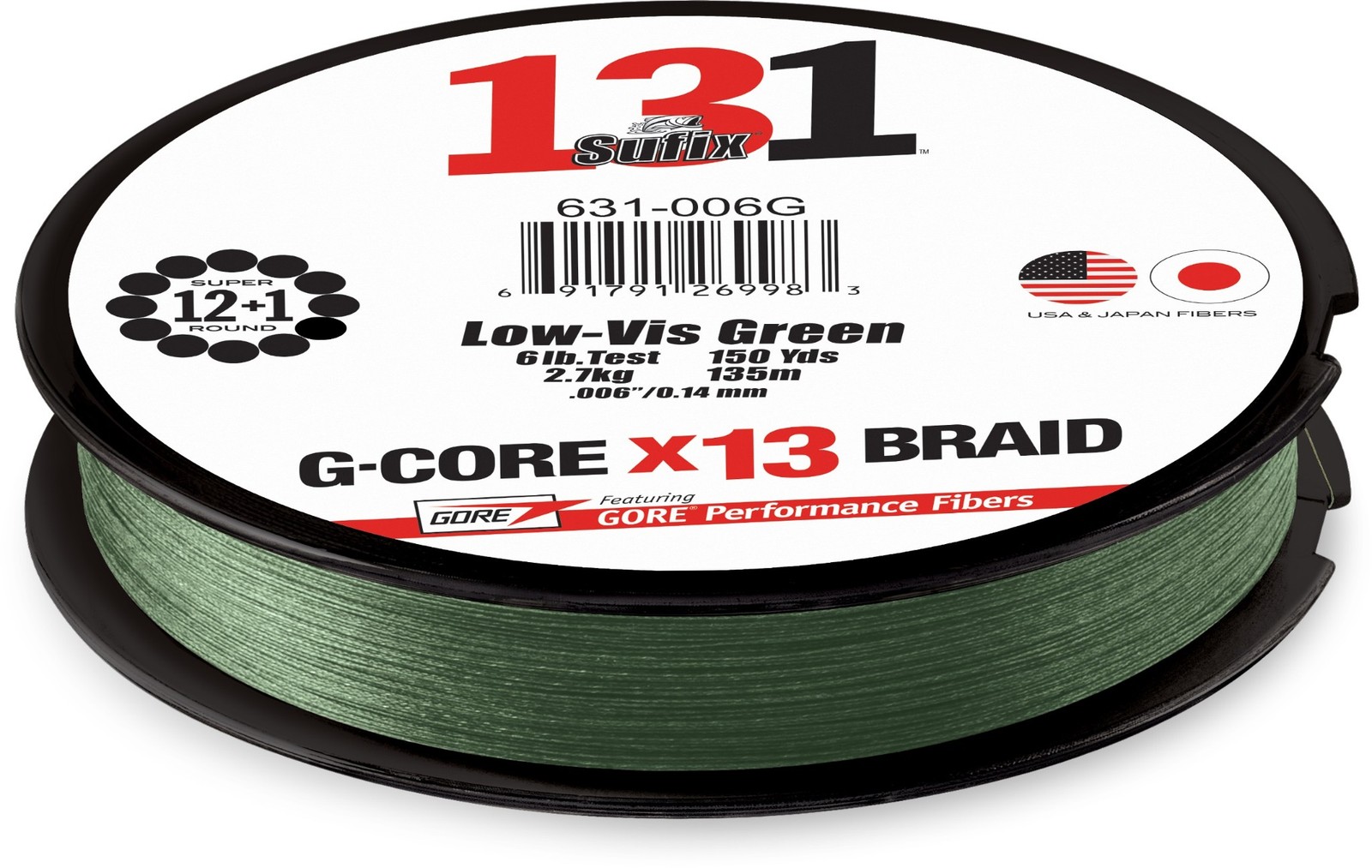 Sufix 631 #131 G Core x13 Braid line Lo Vis Green NIP 150Yd Pick lb test