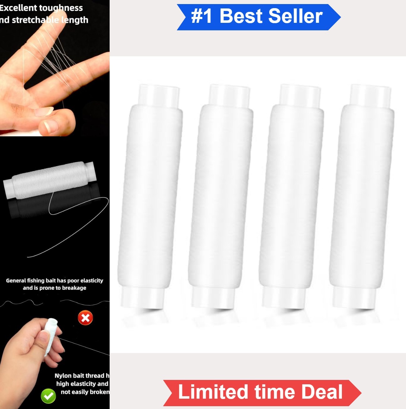 4 Pcs Fishing Bait Elastic Thread 656FT 0.2mm Clear Nylon Monofilament No Knots