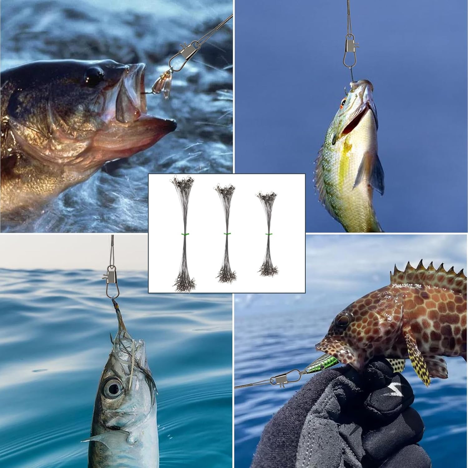 Stainless Steel Fishing Leaders, Fishing Leader Line with Swivels and Clips for