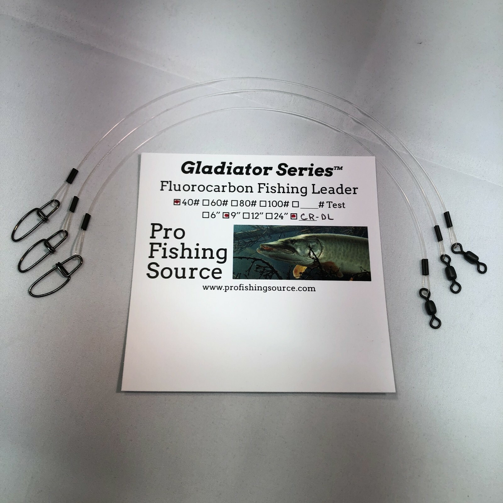 40 LB Fluorocarbon Fishing Leader 9″ 12″ & 40″ 3 Pack Crane Swivel Snap Choice