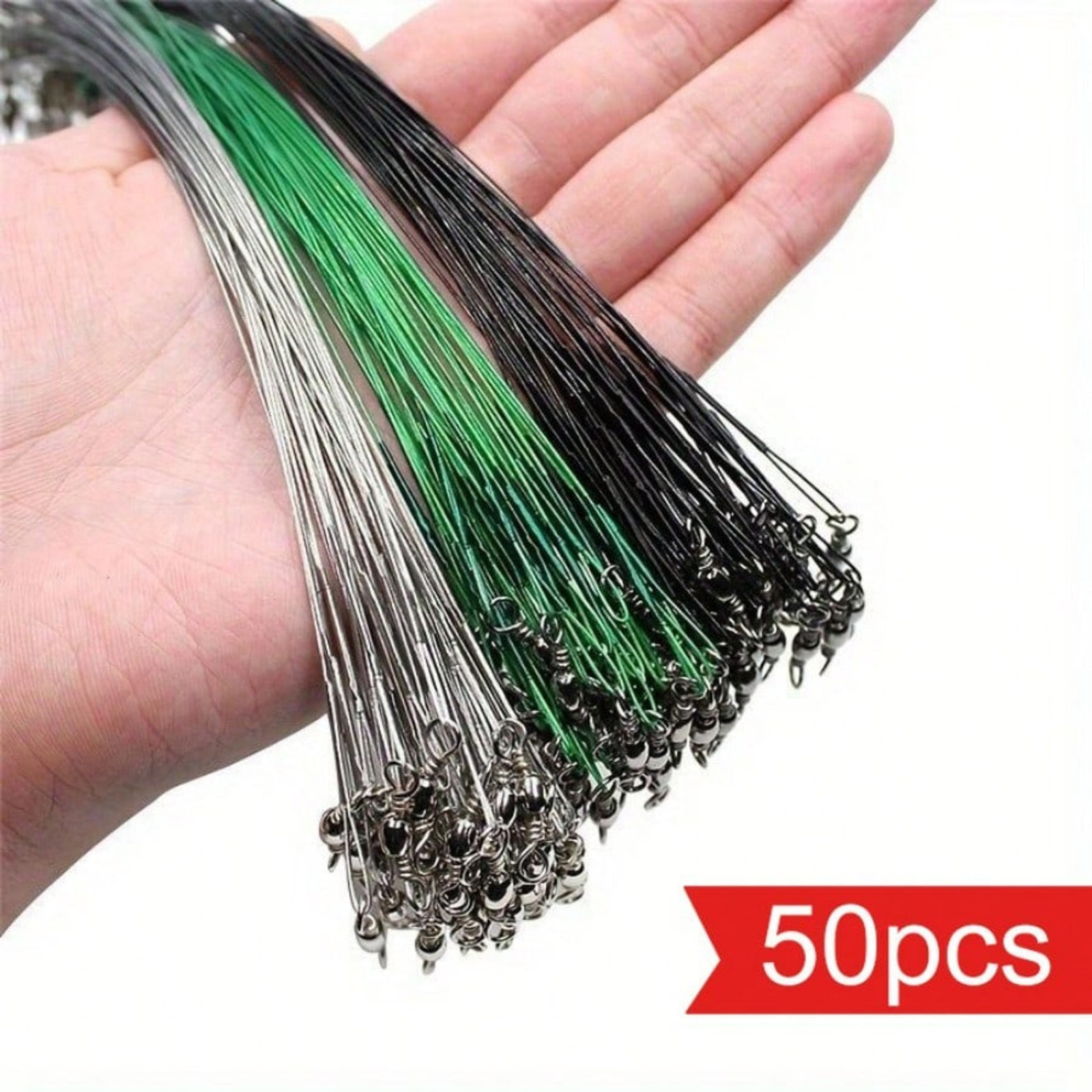 Fishing Wire Leader Trace Line With Swivel And Snap Tackle Stainless Steel 50Pcs