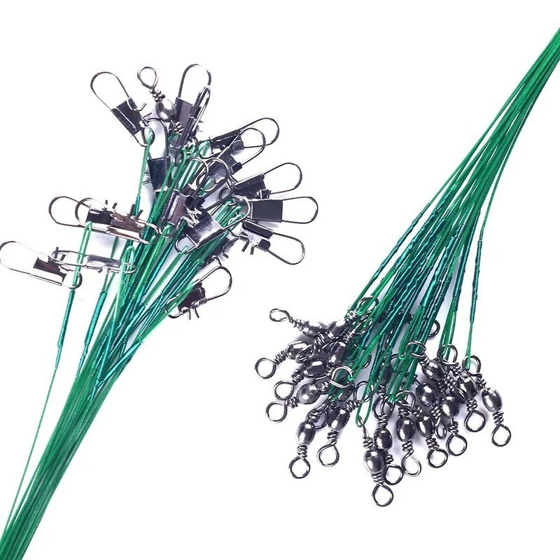 200PCS Anti Bite Steel Fishing Line Steel Wire Leader With Snap Swivel 15CM-30CM