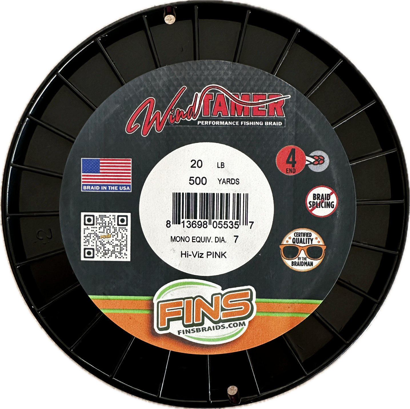 Fins Windtamer Braid Fish Line 30 LB, 500 Yards, Pink Fishing Line, USA Made