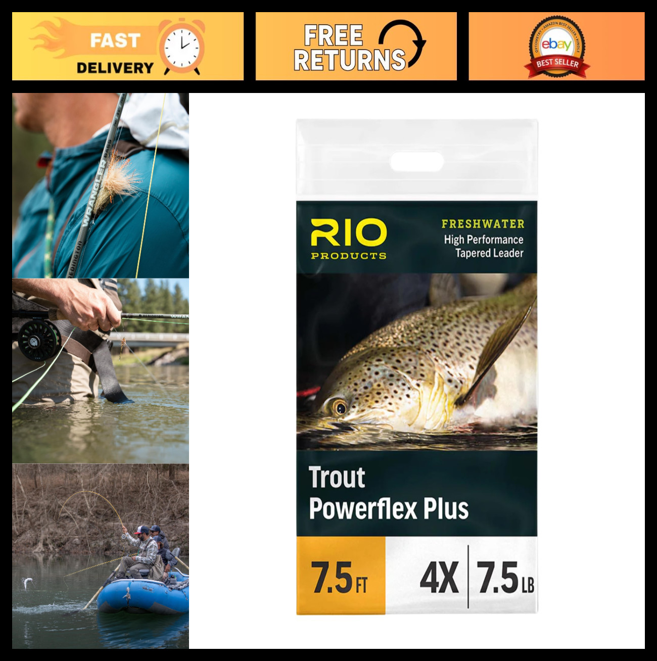 Trout Fishing Leader Line, Pre-Tied Loop, High Performance Tapered Powerflex, Ea