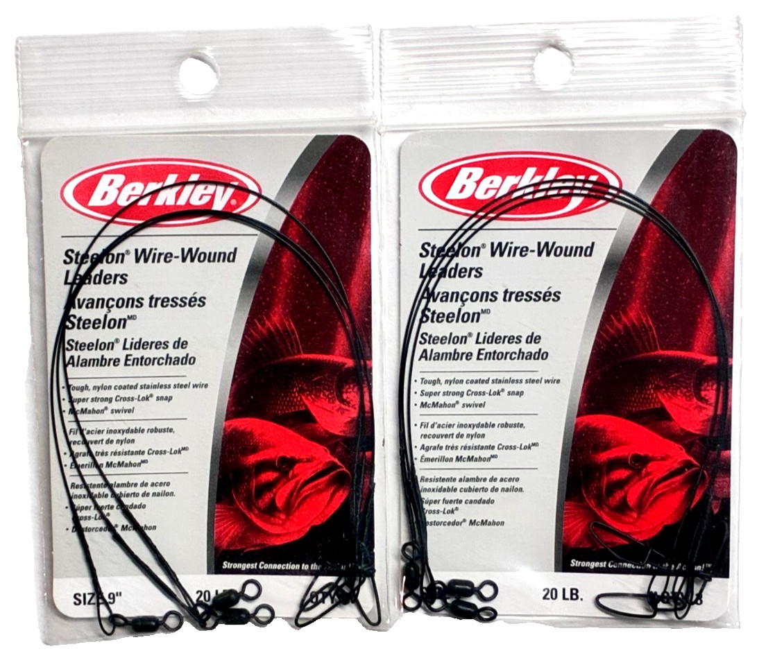 Berkley 2 PACKS 9″ Steelon Wire-Wound Leader Nylon Coated 20lb Test 3 Count Pack