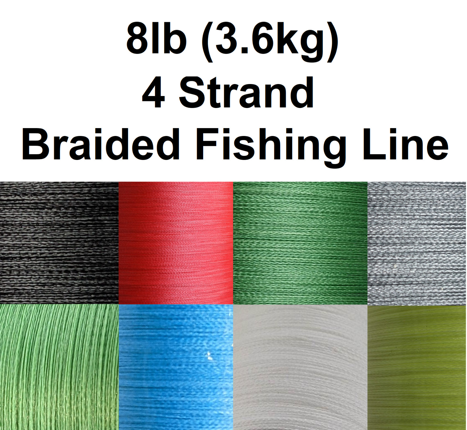 8lb 4 Strand BRAIDED FISHING Line (3.6kg) Various Colours and Lengths Carp Sea