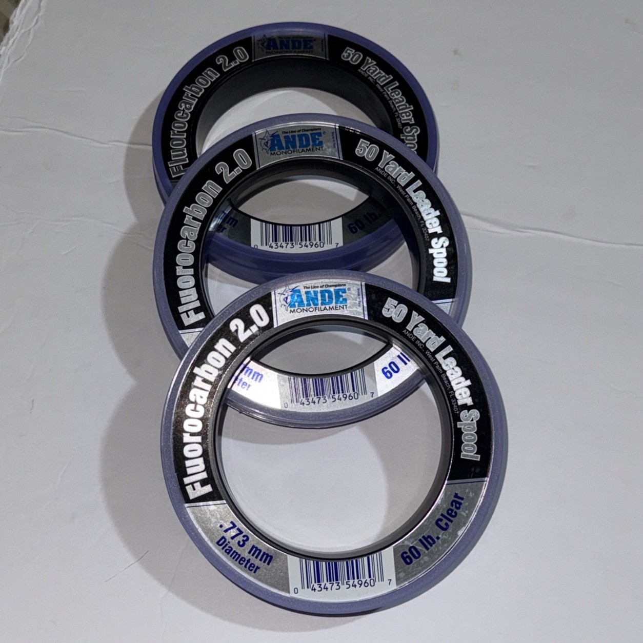 Ande .773mm 60lb Clear Fluorocarbon 2.0 Leader Spools (3 Pk) Total 150yd- NIB