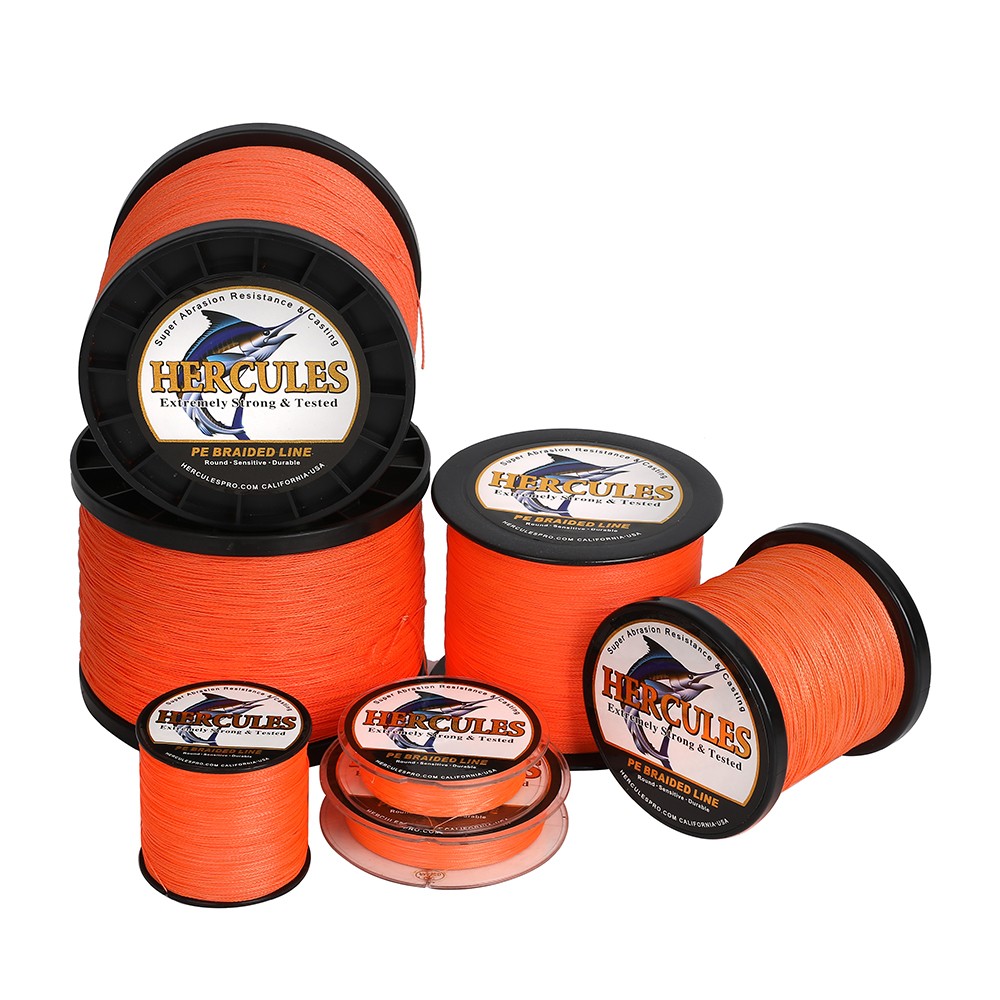 HERCULES Orange PE Braided Fishing Line 4 Strands 6lb-100lb No Memory