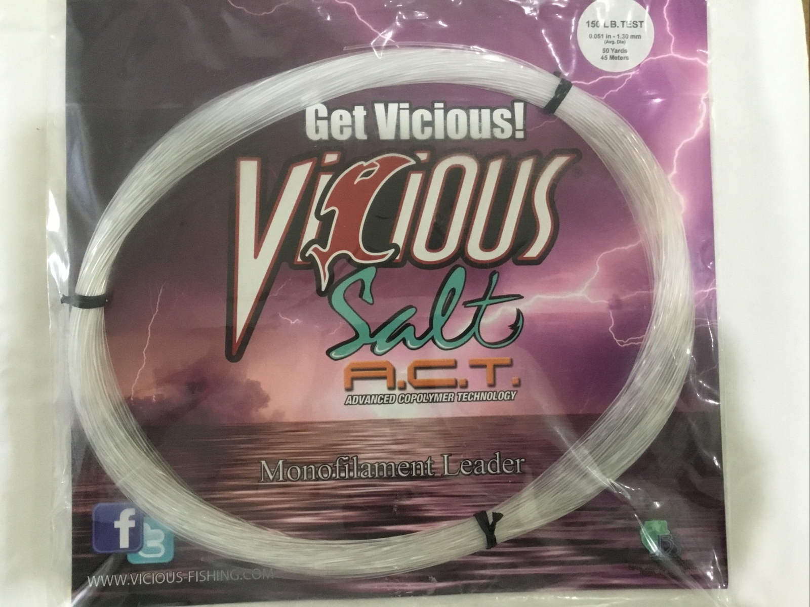 Vicious Monofilament Copolymer Leader 150 Lb, 50 Yd