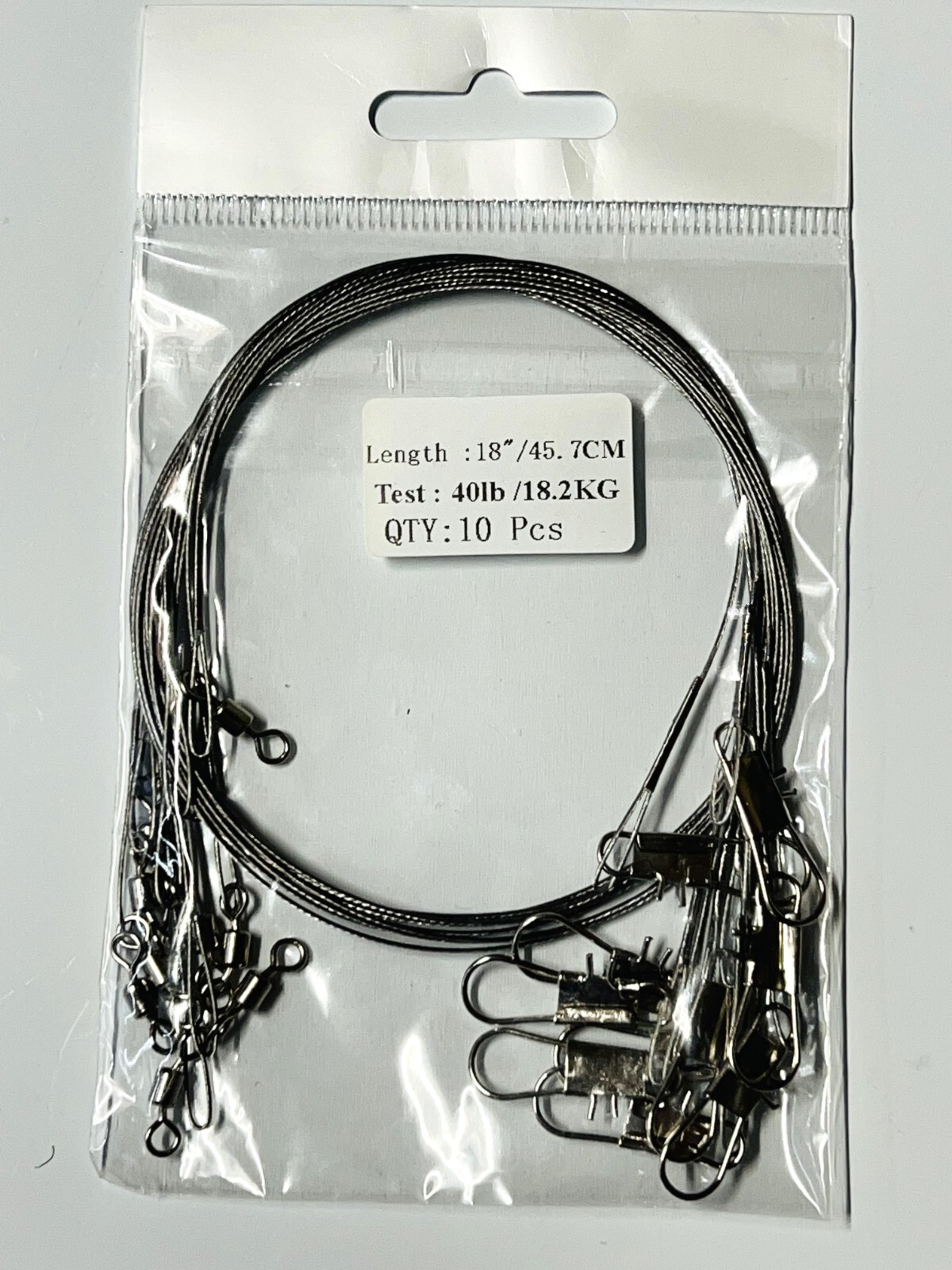10 Count Silver Heavy Duty Wire Leaders Length 18″, Test : 40lb