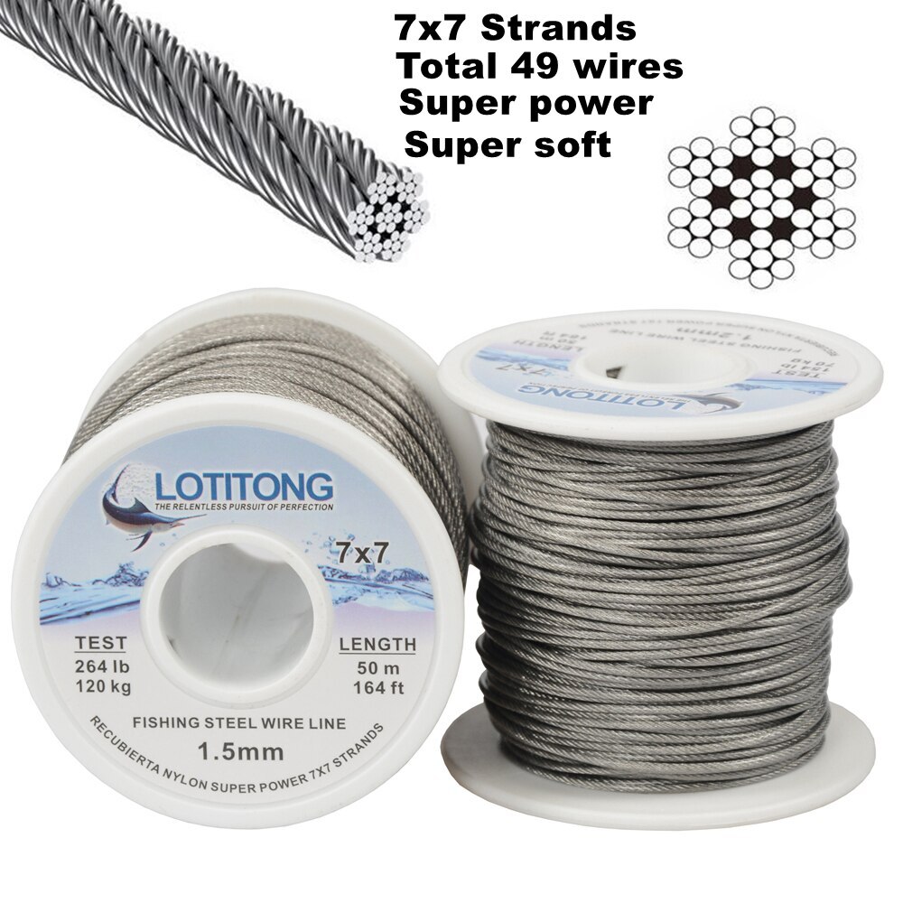 70lb-368lb Fishing Steel Wire Fishing Lines 7×7 49 Strands Super Soft Wire Lines