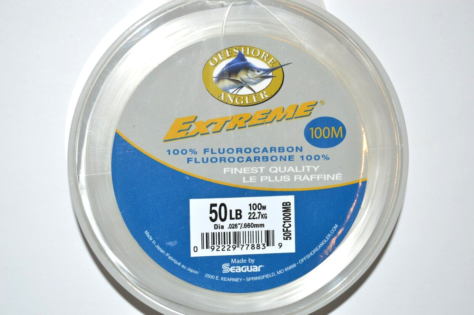 seaguar offshore angler extreme 100% fluorocarbon 50lb clear 100m 110yds