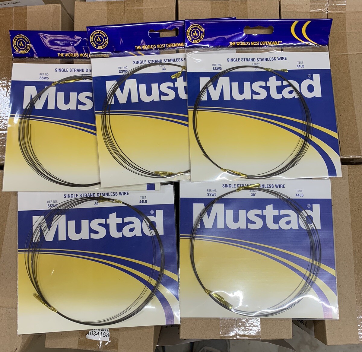 5pk MUSTAD STAINLESS STEEL WIRE LEADER-TOOTH PROOF SINGLE STRAND-44LB 30FT BROWN
