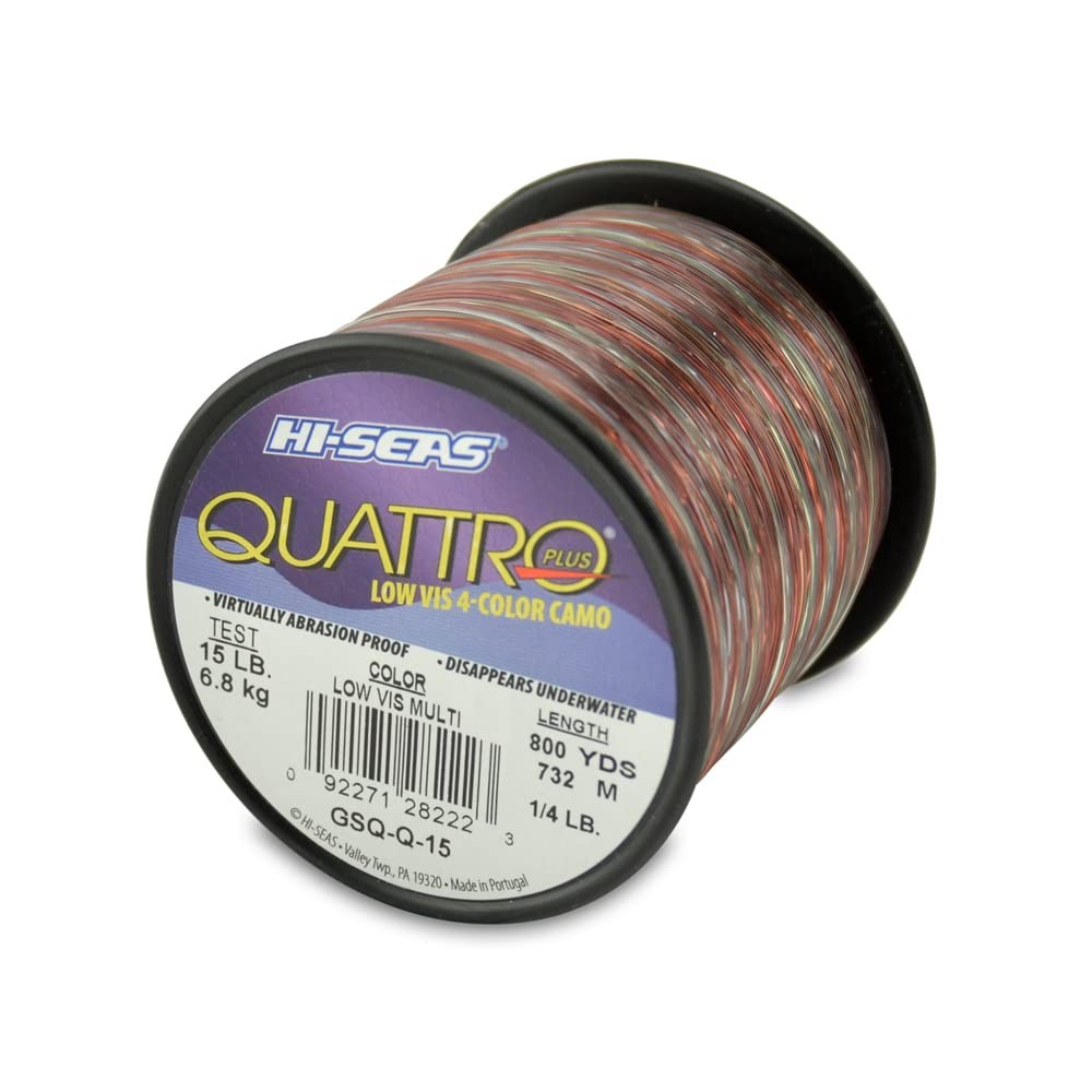 Quattro Monofilament Line, 4 Color Camouflage, 15 Pound Test, 1/4Pound Spool