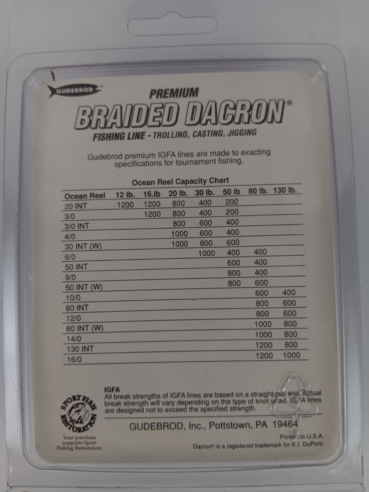 Gudebrod G-6 Dacron 20 lbs Fishing Trolling Line 100 yds Greenspot