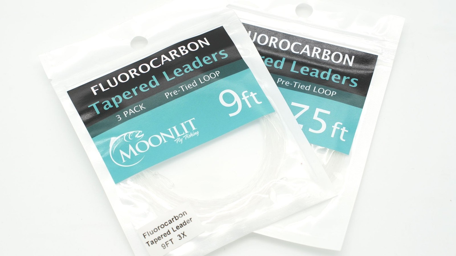 Moonlit Fluorocarbon Knotted Loop 9ft Tapered Leaders for Fly Fishing (3 Pack)