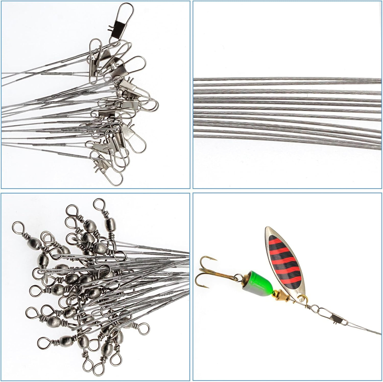 Stainless Steel Fishing Leaders, Fishing Leader Line with Swivels and Clips for