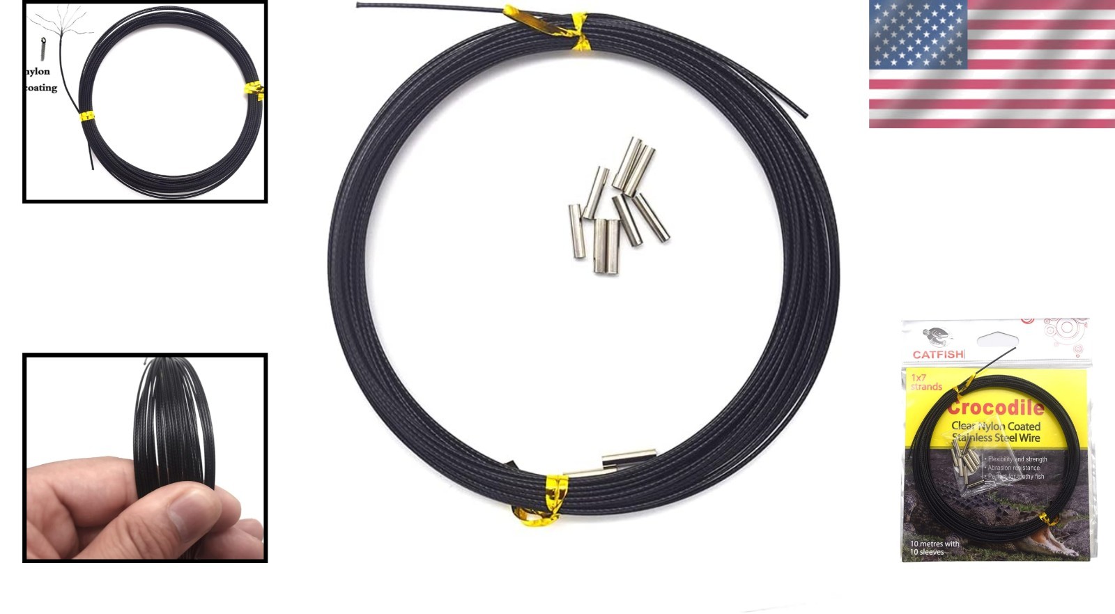 80lb 32.8ft Nylon Coated Stainless Steel Fishing Leader with 10 Crimp Sleeves