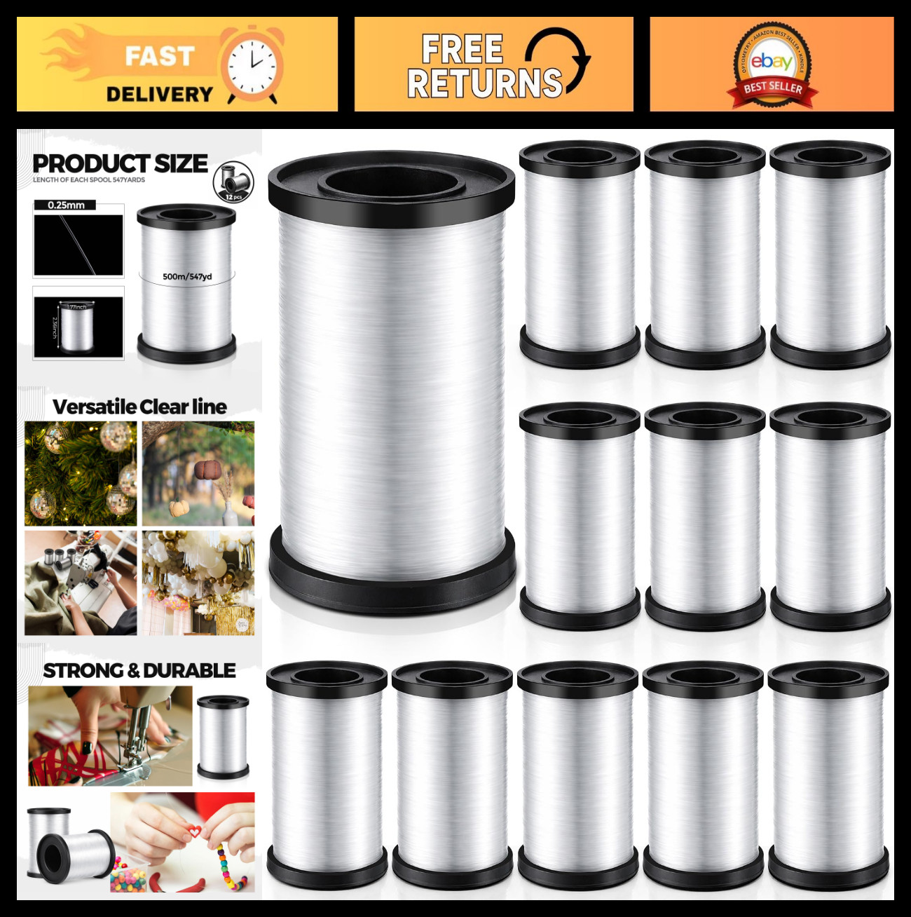 Clear Fishing Line 6564 Yards, 0.25mm Invisible Nylon Thread for Jewelry & Craft