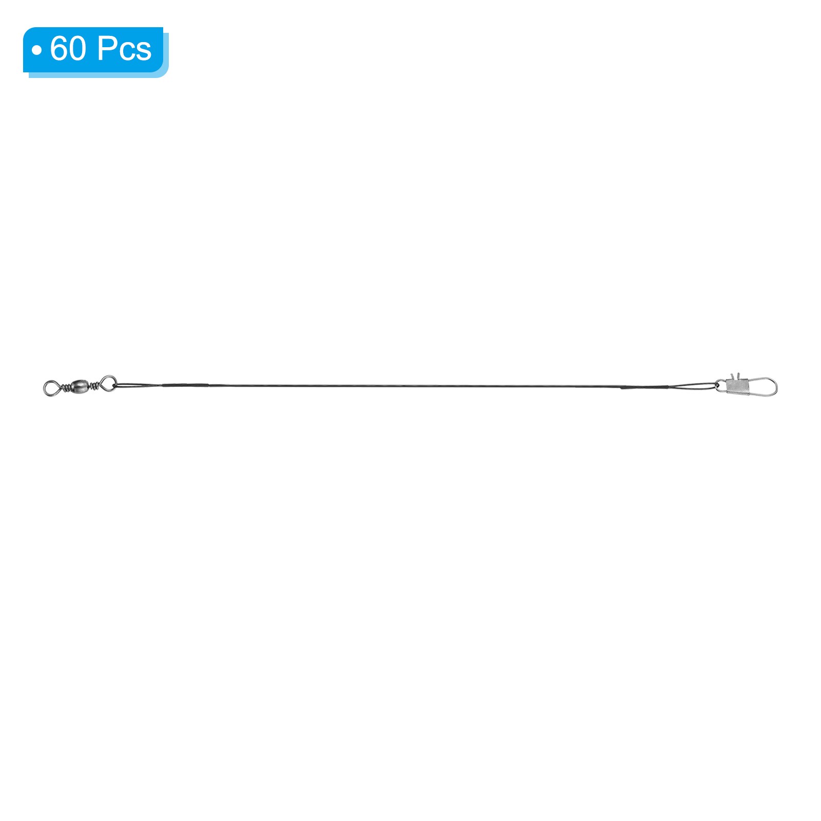 60Pcs Fishing Wire Leader 8″ Steel Lure Line with Swivels and Snap Black