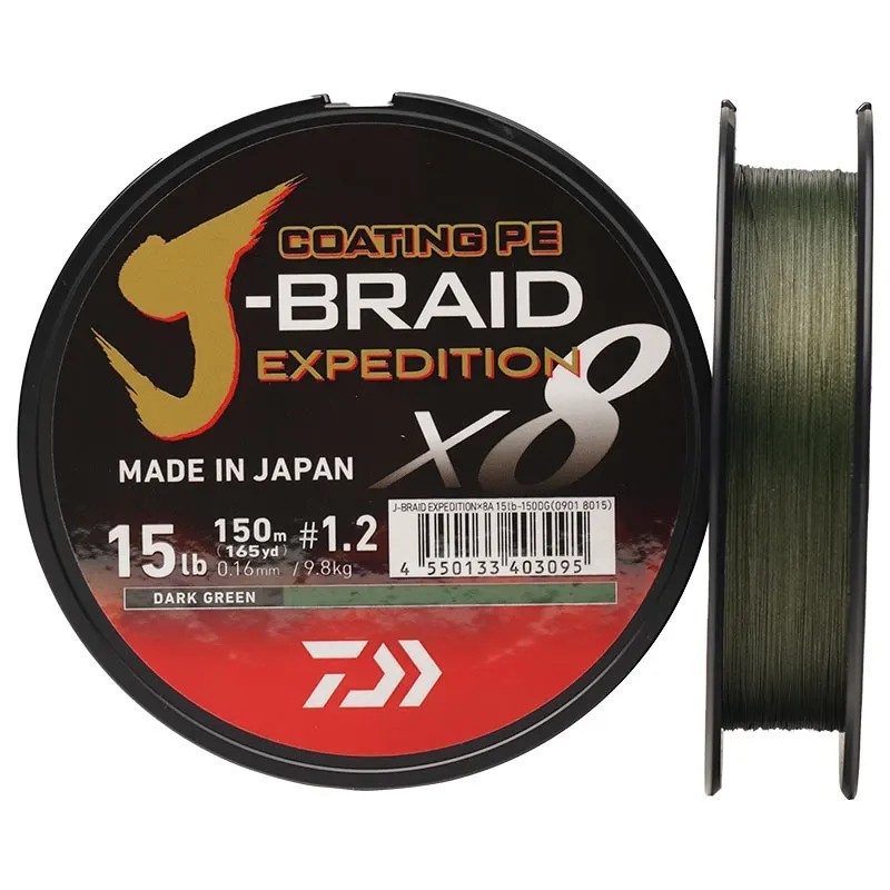 Daiwa Braid Fishing Line J-Braid Expedition X8 Hydrophobic High Weave, 150m 300m