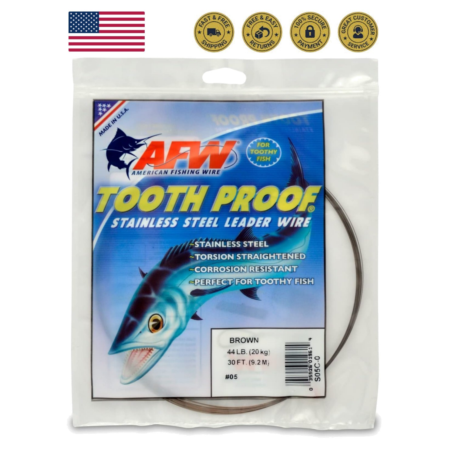 Tooth Proof Steel Leader Wire – 30ft, 44lb , Perfect for Shark & Barracuda