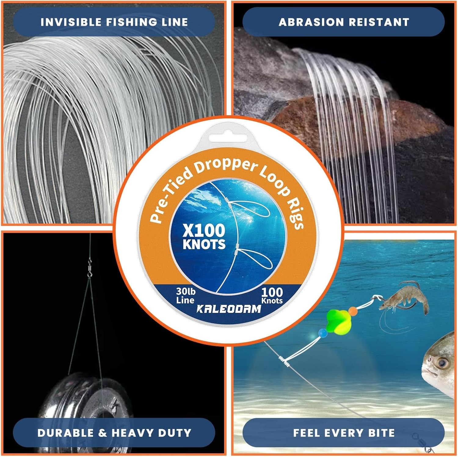 20lb-70lb 100knots Pre-Tied Dropper Loop Fishing Rig, 18″ Spacing, 5.5″ Loop Siz