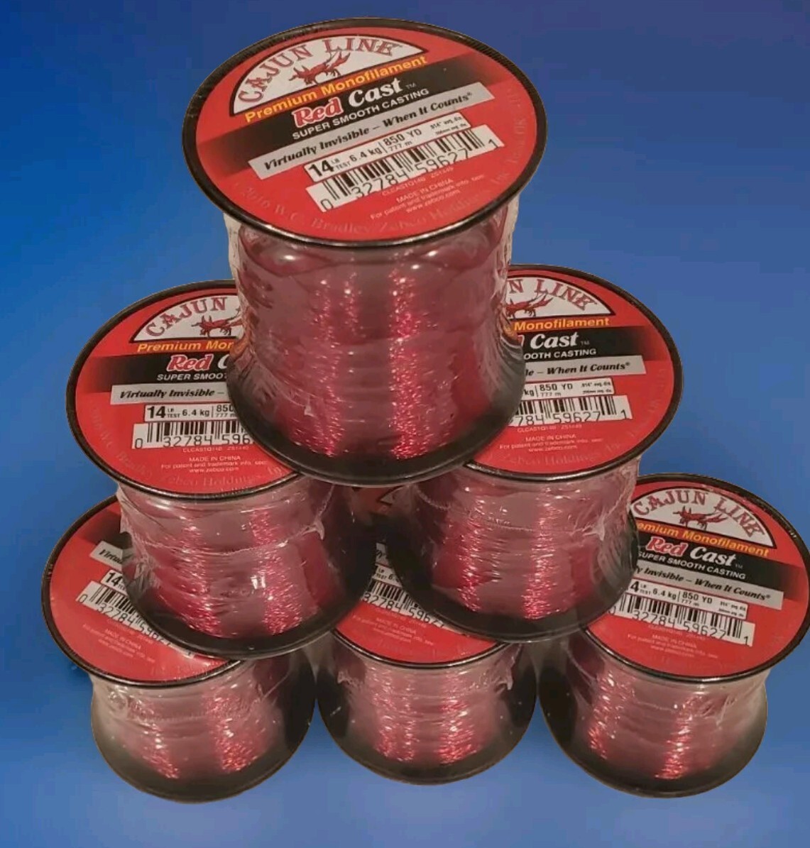 Cajun Line Red Cast 14 lb. test Lot of 6 850yd Cajun Low Vis.