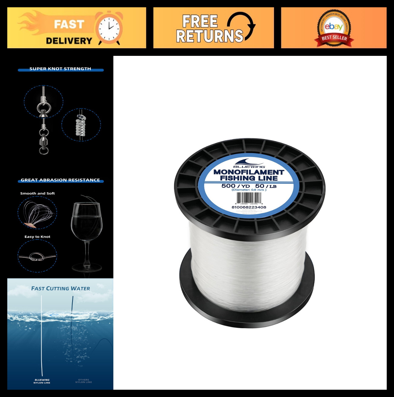 Clear Monofilament Fishing Line – Thin Diameter, 6-400 lbs, 50-3000 Yards