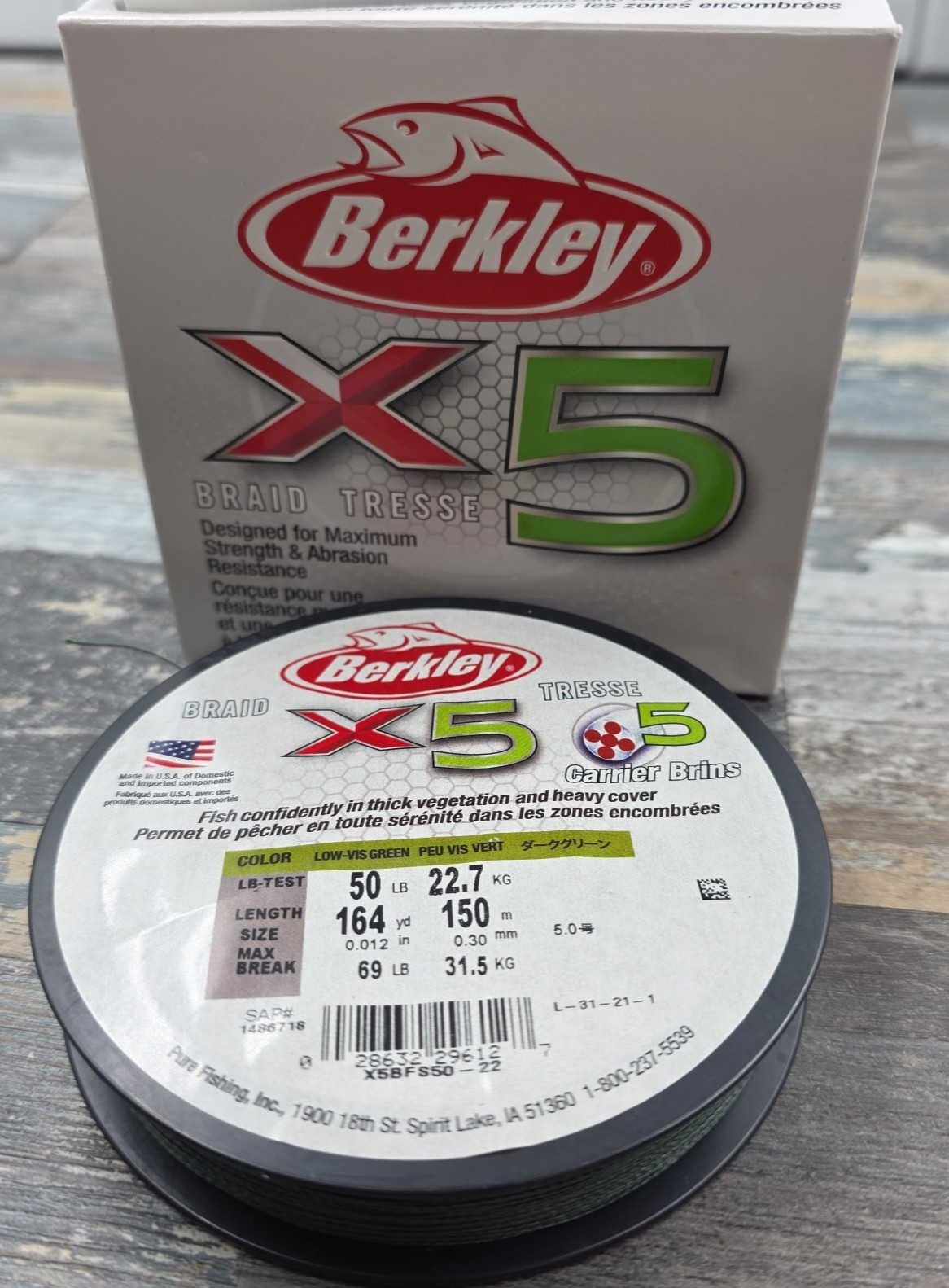 Berkley 1486718 X5 Braid Low-Vis Green 164yd 50lb Fishing Line Filler Spool