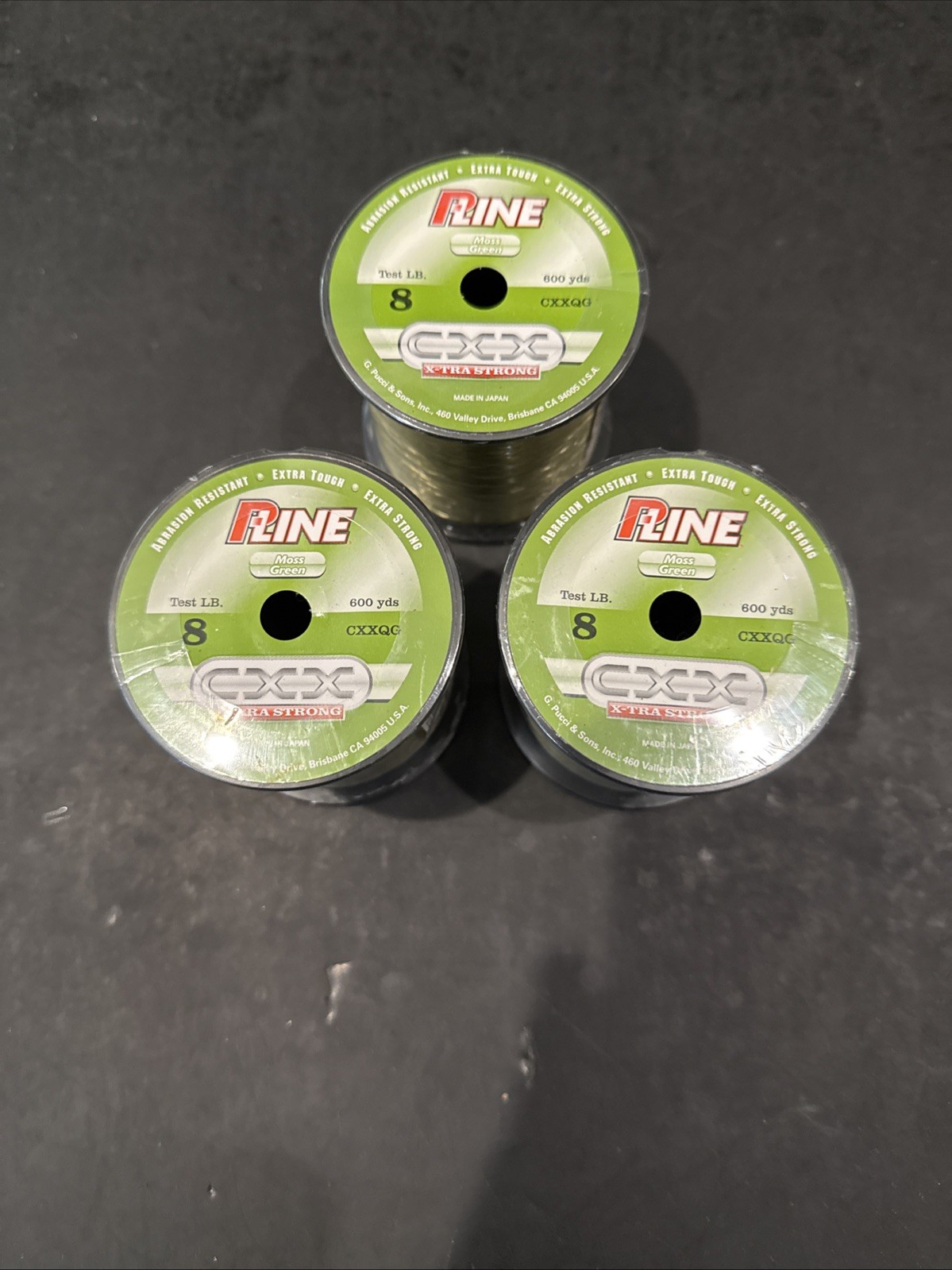 P-Line CXXQG-8 CXX X-Tra Strong Mono 8 Lb 600yd Spool Moss Green Lot Of 3 Spool
