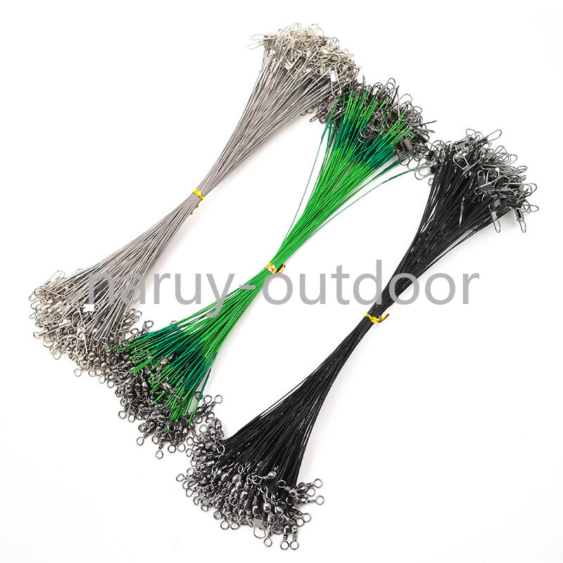 100pcs Stainless Steel Trace Wire Leader Fishing Line Leaders With Snap & Swivel