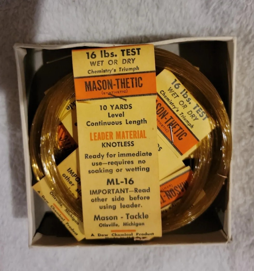 Vintage Mason Tackle. Mason-Thetic Leader Material. 16 lbs 10 yds. Fishing Line.