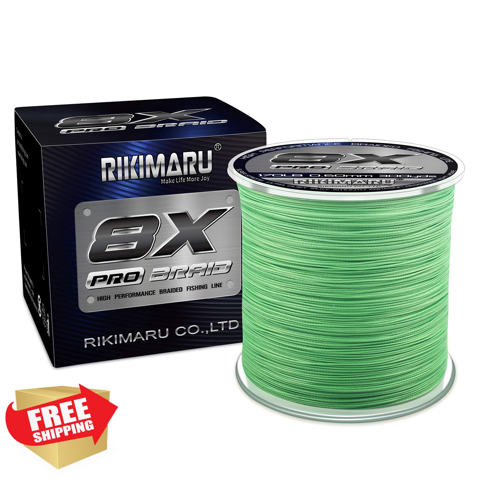 RIKIMARU 8X Pro Braid Line 130LB 300Yds Fluo-Green