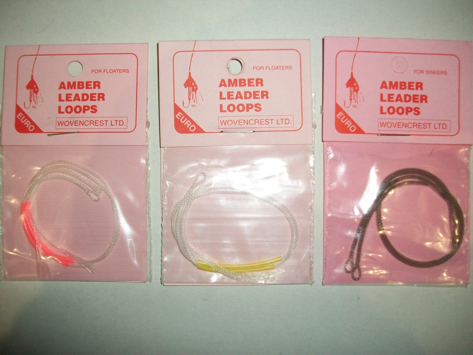 Braided Leader Loops pkt 6. Floating 2xYellow 2xRed, 2xSinking with Tubes3+1foc