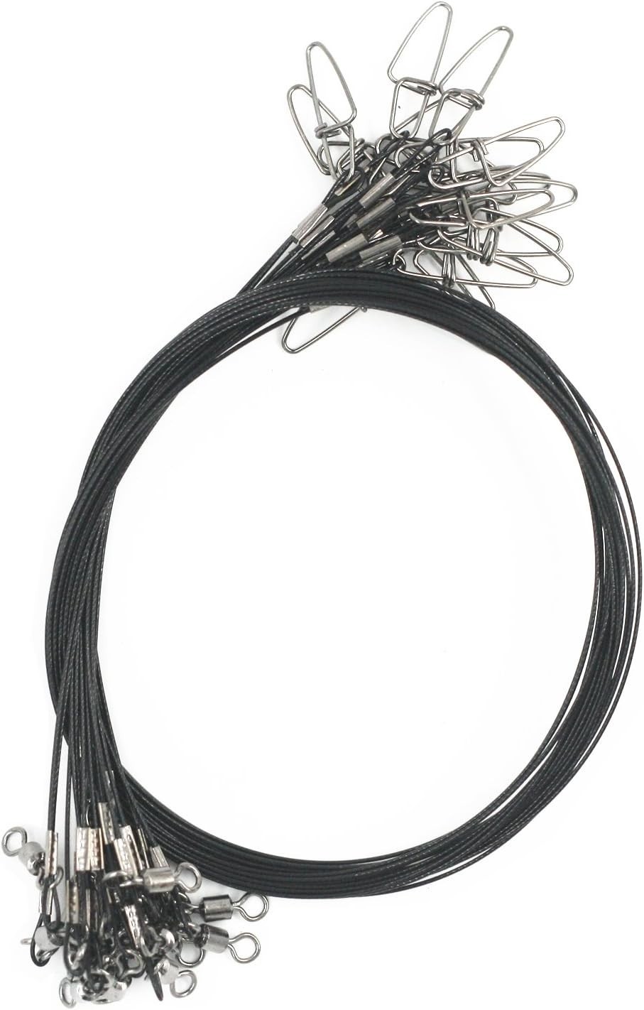 20pcs Heavy Duty 19″ Steel Fishing Leaders with Snap & Swivel for Pike & Catfish